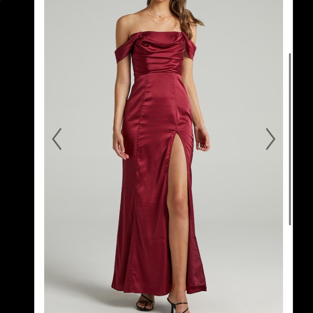 Wine Over-the-Shoulder Bridesmaid Dress